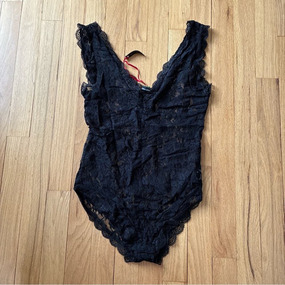 Poof! Black Lace V-Neck Bodysuit
